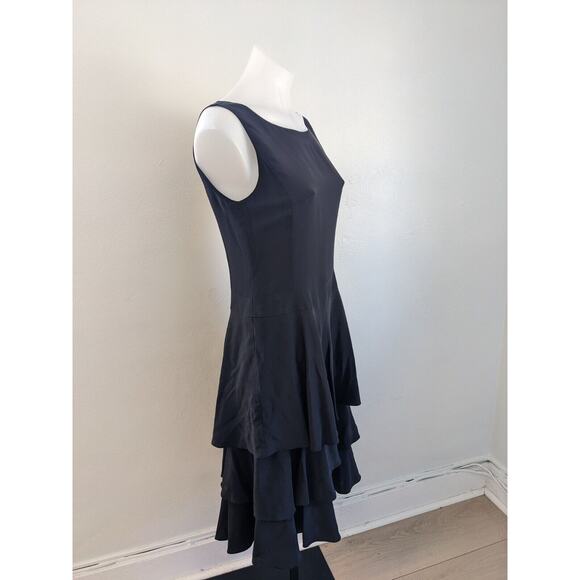Ana Capri Size Medium Shift Dress Black Tiered Ruffle Silk Side Zip Sleeveless - Picture 5 of 11